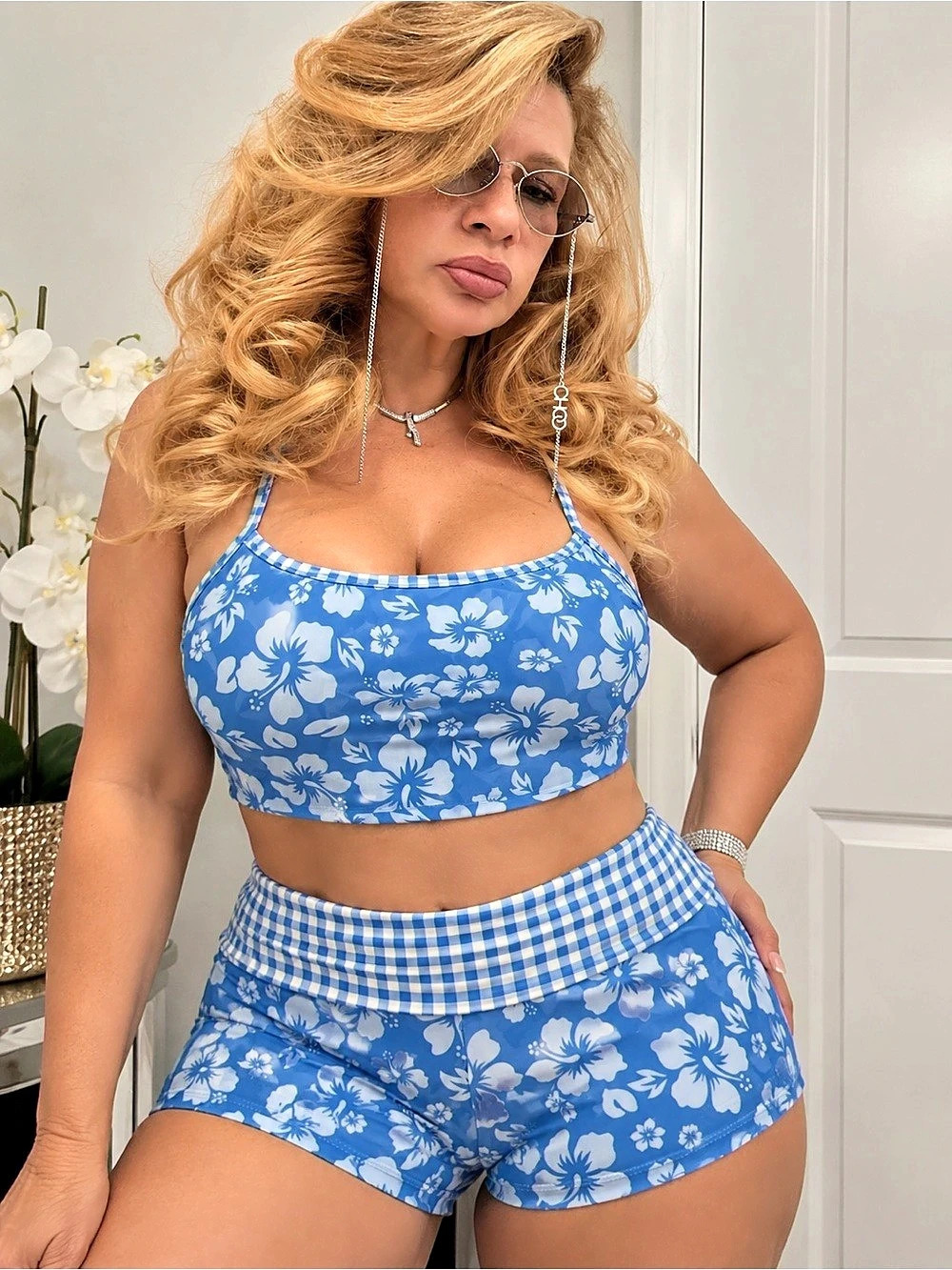 Blue Floral Two-Piece Bikini New M